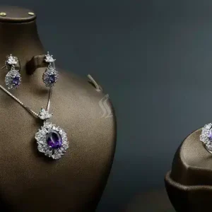 نیم ست نگین دار نقره زنانه - طرح امیتیس