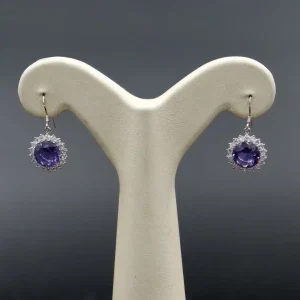 گوشواره نگین دار نقره زنانه - طرح دایره ای