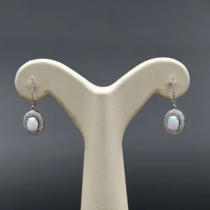 گوشواره نگین دار نقره زنانه - طرح بیضی