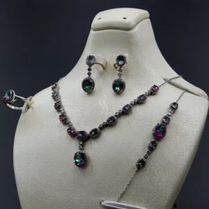 سرویس نگین دار نقره زنانه - تورمالین - طرح کهکشانی