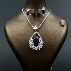 نیم ست نگین دار نقره زنانه - یاقوت کبود