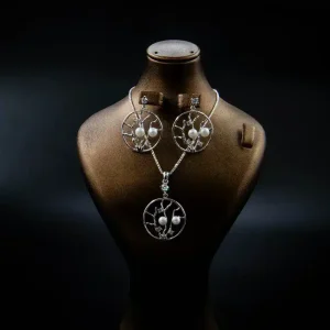 نیم ست نقره زنانه - نگین مروارید پرورشی