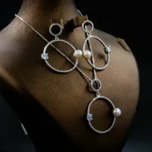 نیم ست نقره زنانه - نگین مروارید پرورشی - مدل حلقه