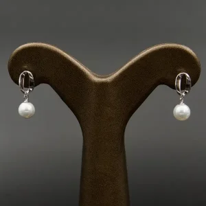 گوشواره نگین دار نقره زنانه - طرح مروارید