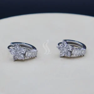 گوشواره نگین دار نقره زنانه - طرح حلقه