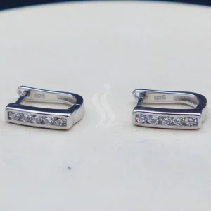 گوشواره نگین دار نقره زنانه - طرح حلقه