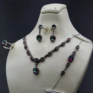 سرویس نگین دار نقره زنانه - تورمالین - طرح کهکشانی