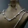 سرویس نگین دار نقره زنانه - طرح گل پنج پر