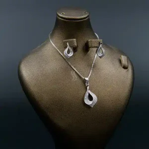 نیم ست نقره زنانه - نگین دار - طرح اشک