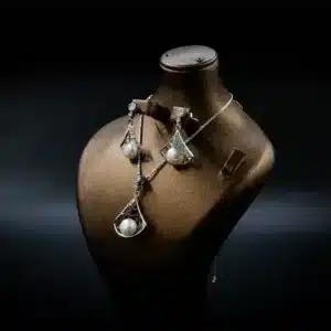 نیم ست نقره زنانه - نگین مروارید پرورشی