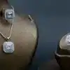 نیم ست نگین دار نقره زنانه - طرح مربع