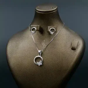 نیم ست نگین دار نقره زنانه - طرح پروانه