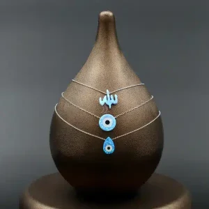 گردنبند نقره زنانه - سنگ اوپال - طرح چشم نظر