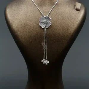 گردنبند نقره زنانه - نگین دار - طرح گل چهار پر