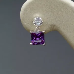 گوشواره نگین دار نقره زنانه - طرح مربع