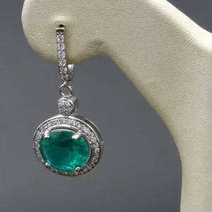 گوشواره نگین دار نقره زنانه - طرح زمرد