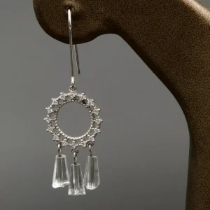 گوشواره نگین دار نقره زنانه - طرح کریستالی