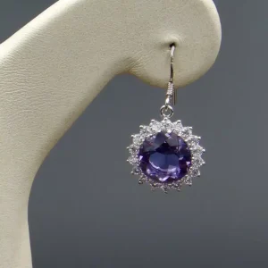 گوشواره نگین دار نقره زنانه - طرح دایره ای