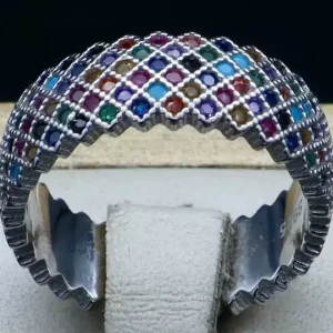 حلقه نگین دار نقره زنانه - طرح پرنس