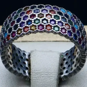 حلقه نگین دار نقره زنانه - طرح پرنس