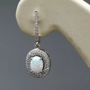 گوشواره نگین دار نقره زنانه - طرح بیضی