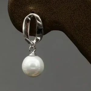 گوشواره نگین دار نقره زنانه - طرح مروارید