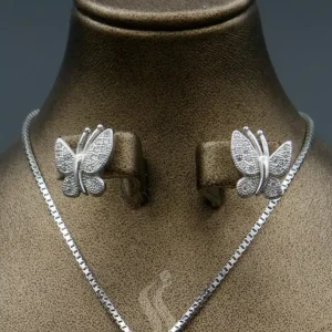 نیم ست نگین دار نقره زنانه - طرح پروانه