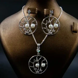 نیم ست نقره زنانه - نگین مروارید پرورشی