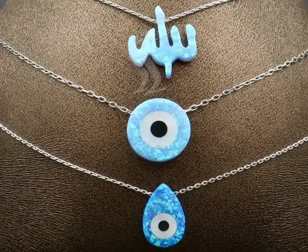 گردنبند نقره زنانه - سنگ اوپال - طرح چشم نظر
