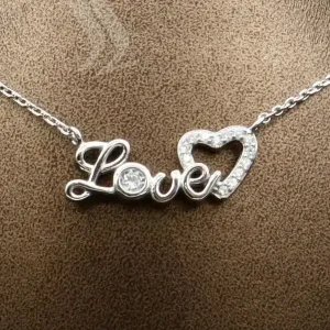 گردنبند نگین دار نقره زنانه - طرح love