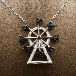گردنبند نگین دار نقره زنانه - طرح چرخ و فلک