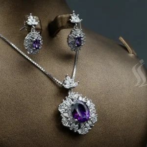 نیم ست نگین دار نقره زنانه - طرح امیتیس