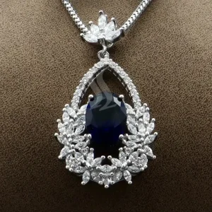 نیم ست نگین دار نقره زنانه - یاقوت کبود