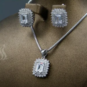 نیم ست نقره زنانه - نگین دار - طرح مربعی