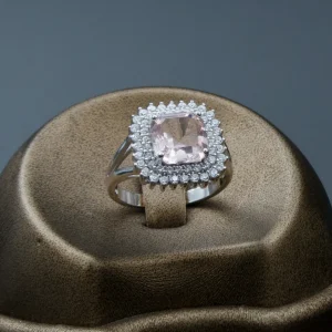 نیم ست نگین دار نقره زنانه - نگین گلبهی