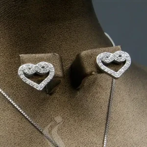 نیم ست نگین دار نقره زنانه - طرح قلب