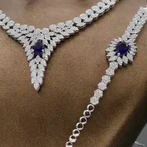 سرویس نگین دار نقره زنانه - یاقوت کبود