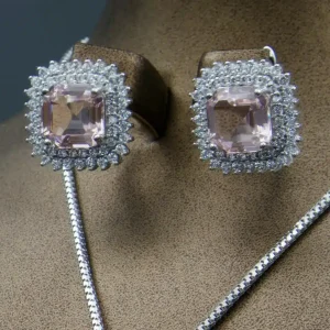 نیم ست نگین دار نقره زنانه - نگین گلبهی