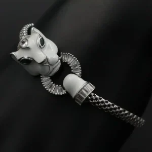 دستبند نقره زنانه - جواهر طرح گربه