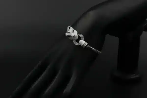 دستبند نقره زنانه - جواهر طرح گربه
