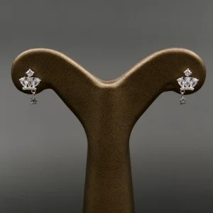 گوشواره نگین دار نقره زنانه - میخی - طرح تاج