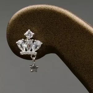 گوشواره نگین دار نقره زنانه - میخی - طرح تاج