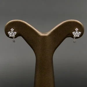 گوشواره نگین دار نقره زنانه - میخی - طرح تاج