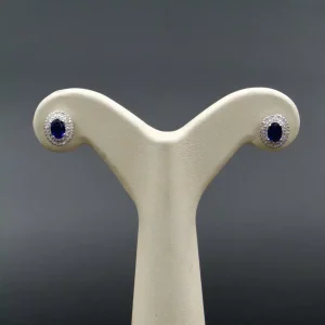 گوشواره نگین دار نقره زنانه - طرح بیضی