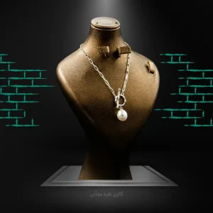 گردنبند نقره مروارید پرورشی آبکاری طلا با رنگ ثابت طرح دایره و میله کد WN-100 تصویر گالری