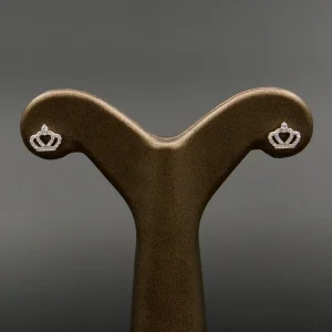 گوشواره نگین دار نقره زنانه - میخی - طرح تاج ملکه