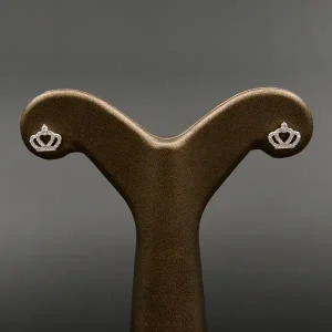 گوشواره نگین دار نقره زنانه - میخی - طرح تاج ملکه