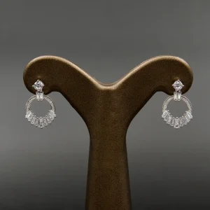 گوشواره نگین دار نقره زنانه - میخی - طرح دایره