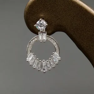 گوشواره نگین دار نقره زنانه - میخی - طرح دایره