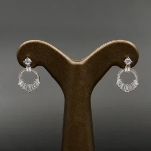 گوشواره نگین دار نقره زنانه - میخی - طرح دایره